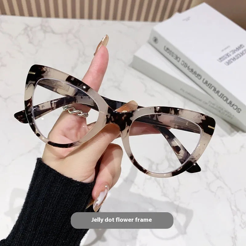 Women's large cat's eye reading glasses with dragon and phoenix decorations on the frames