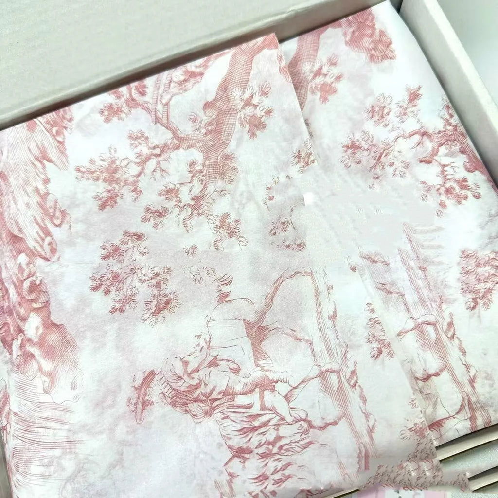 Pack of French MG tissue paper with retro floral print in pink purple and green purple colours, 50x70cm sheets.
