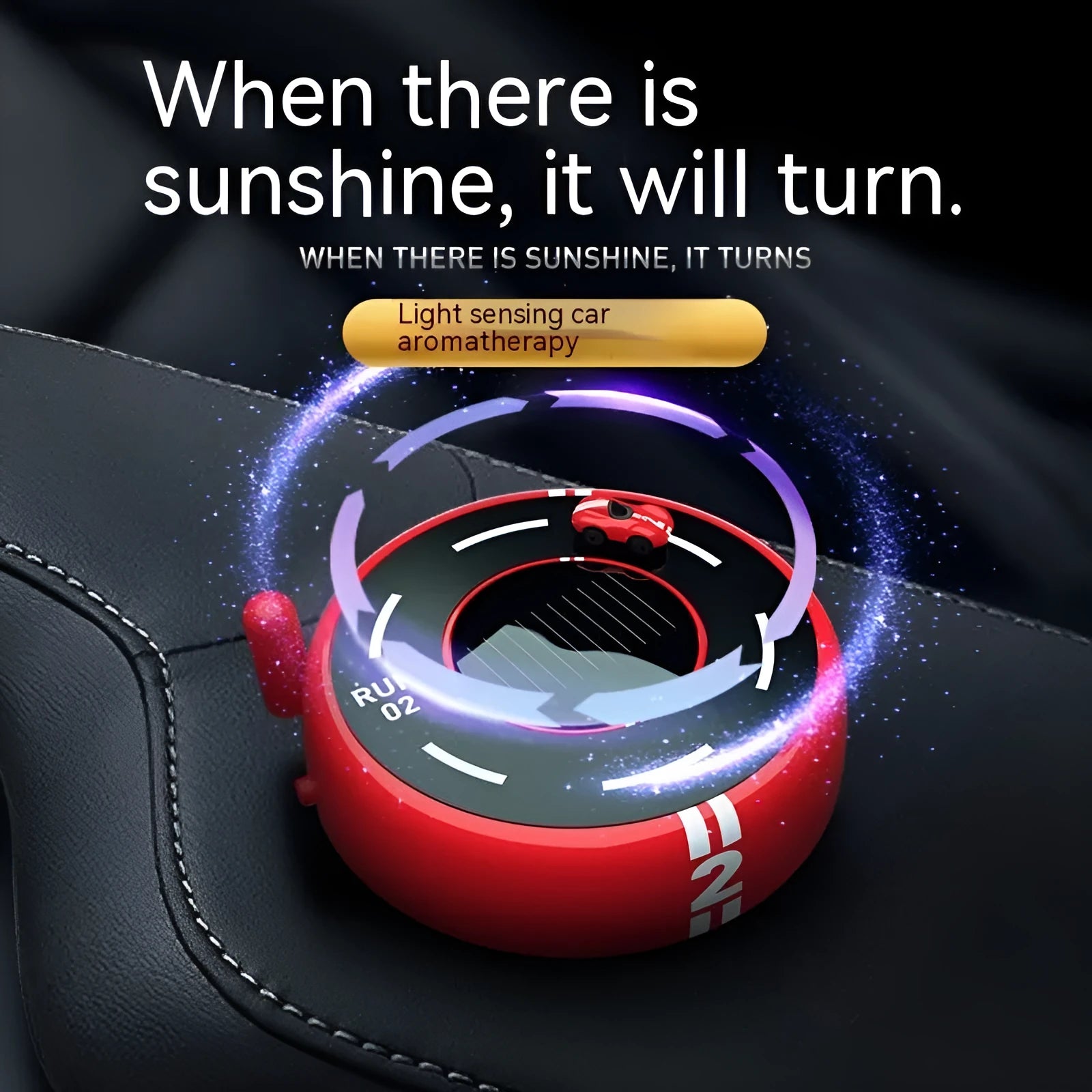 Round solar-powered car aromatherapy decoration in black colour with modern design