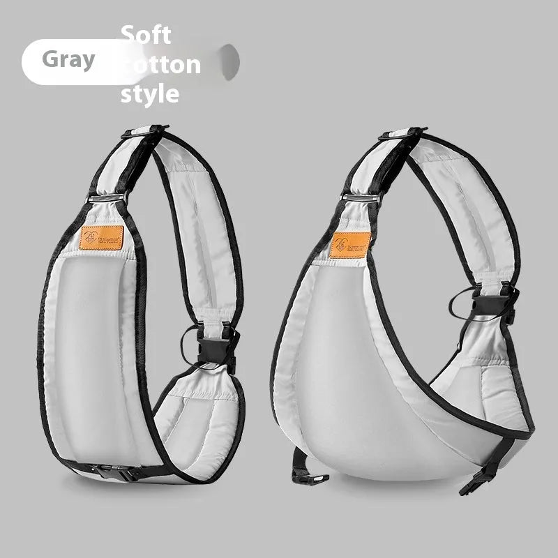Fabric baby carrier waist stool shown in gray colour, designed for hands-free carrying of infants and toddlers