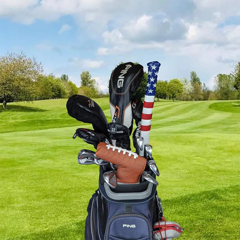 Black PU leather golf club head cover with matching push rod sleeve case