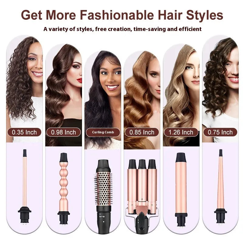 Three-tube water wave hair curler styling tool with wired power supply