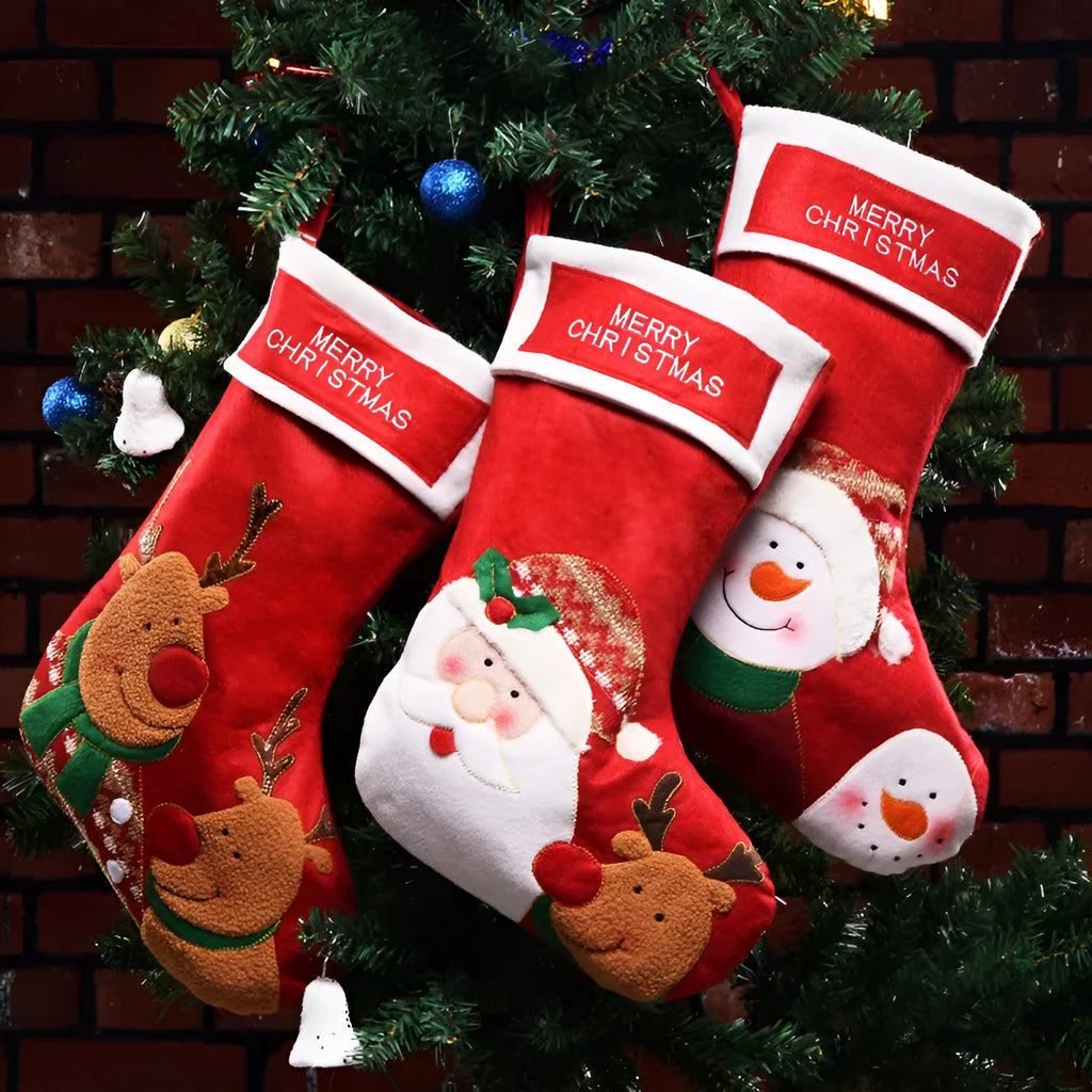 Non-woven fabric Christmas candy bag hanging stocking in elk, old man and snowman colour designs