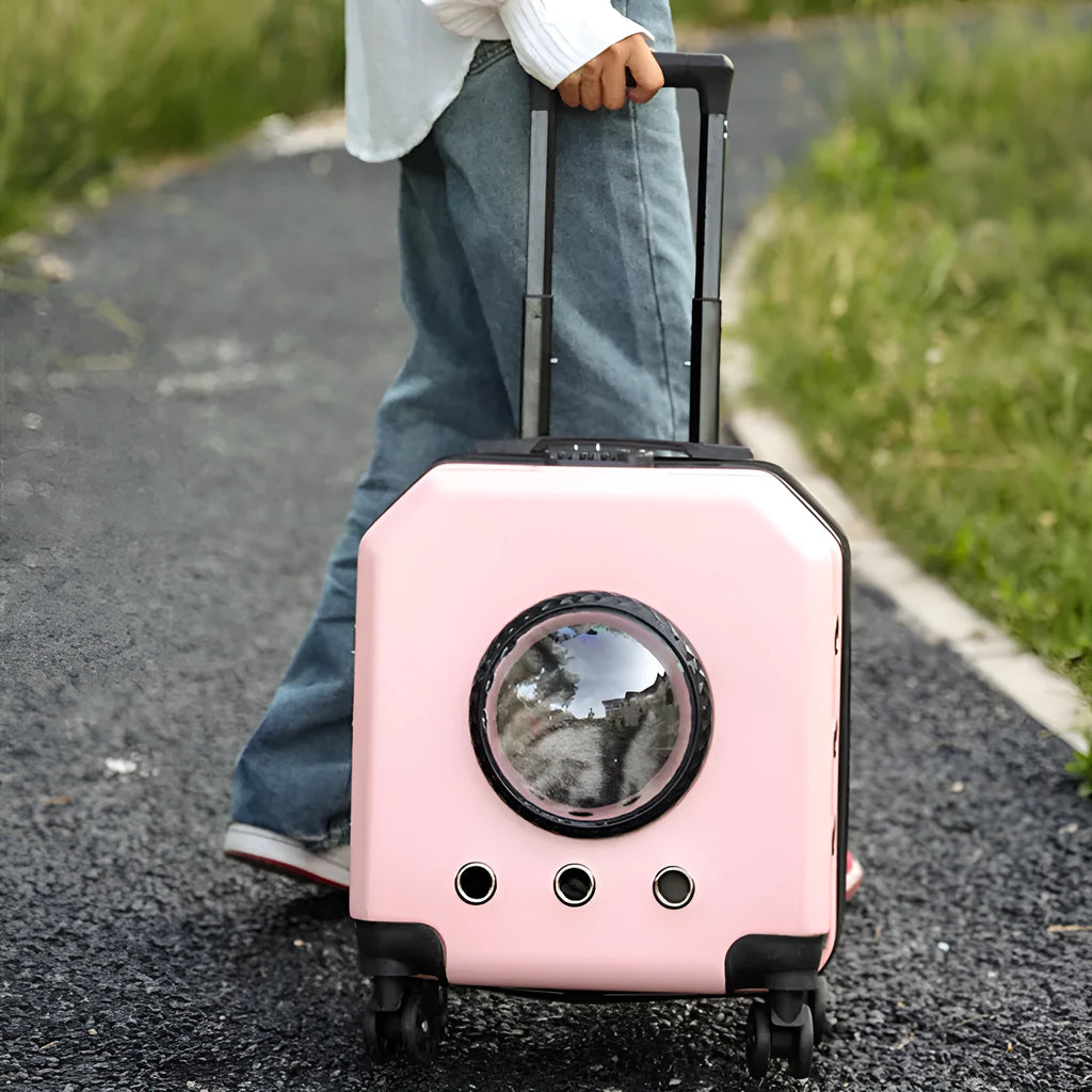 PVC hard-shell cat trolley carrier in solid colour options with 15L capacity