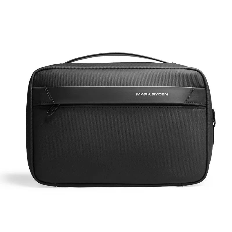 Oxford cloth toiletries storage bag with wet dry separation compartments in graphite gray colour