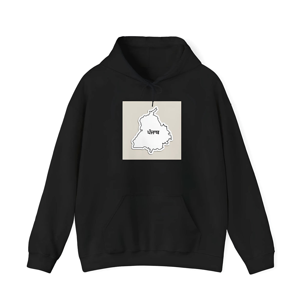Black loose fit casual hoodie with drop-shoulder sleeves and front kangaroo pocket