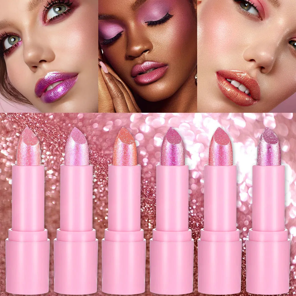 Starlight Diamond series lipstick with sweetheart bow design in six colour options for universal skin types