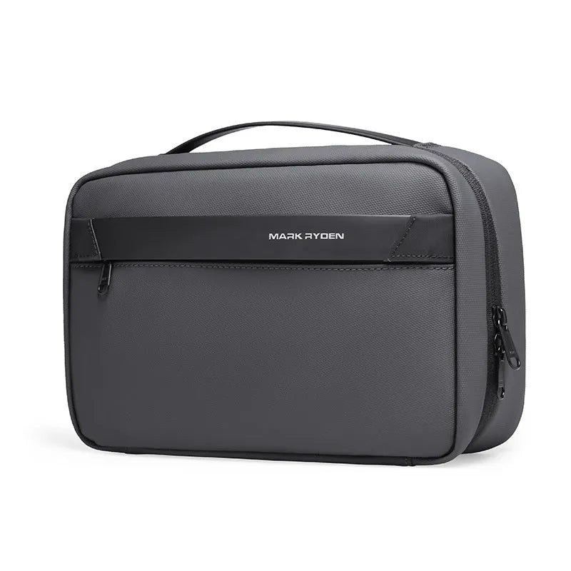 Oxford cloth toiletries storage bag with wet dry separation compartments in graphite gray colour