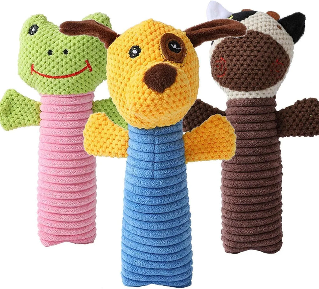 Squeaky plush dog chew toy in calf frog puppy designs for dental cleaning and teeth massage