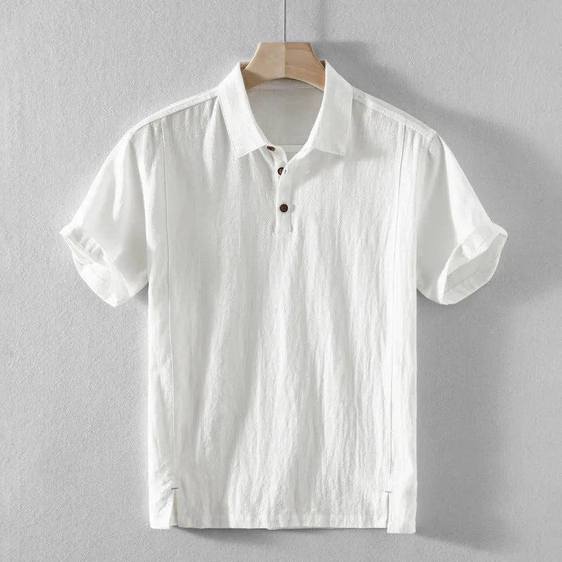 Men's loose fit cotton linen blend leisure shirt in solid colour options