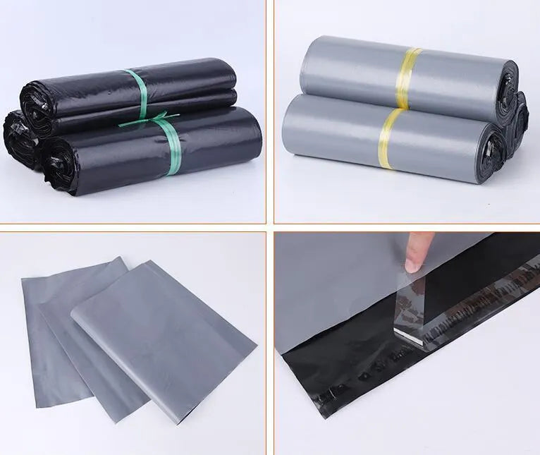 PE plastic courier clothing bags with self-adhesive strip in four colours and six sizes