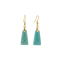 Amazonite rough stone trapezoid earrings with geometric octagon elements in gold setting
