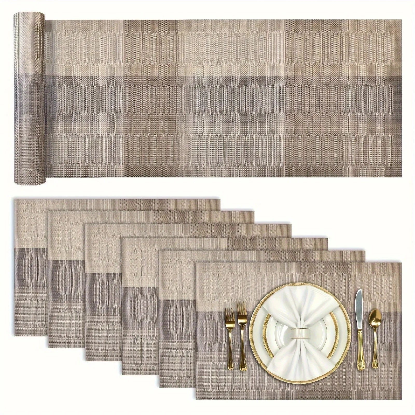 Modern PVC non-slip dish mat in gradient bamboo pattern placed in a kitchen sink.
