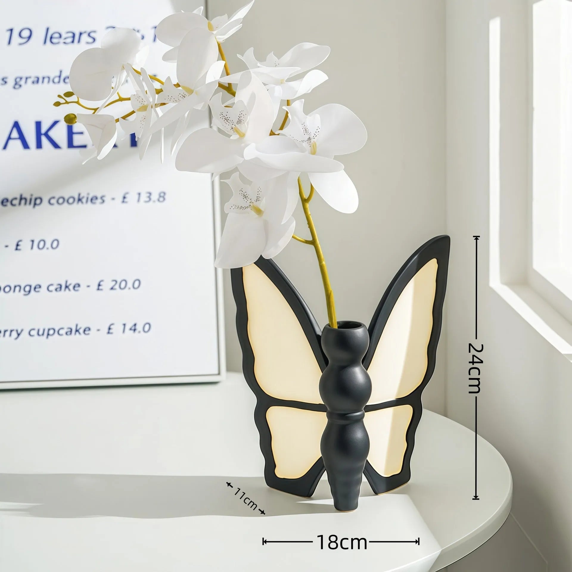 Ceramic butterfly vase and matching waterproof tissue box set for living room decor
