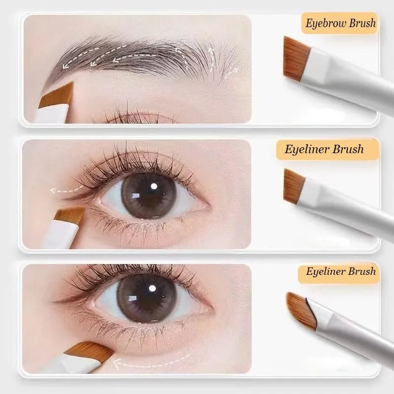Four angled eyeliner and brow brushes with ultra thin tips in leather case