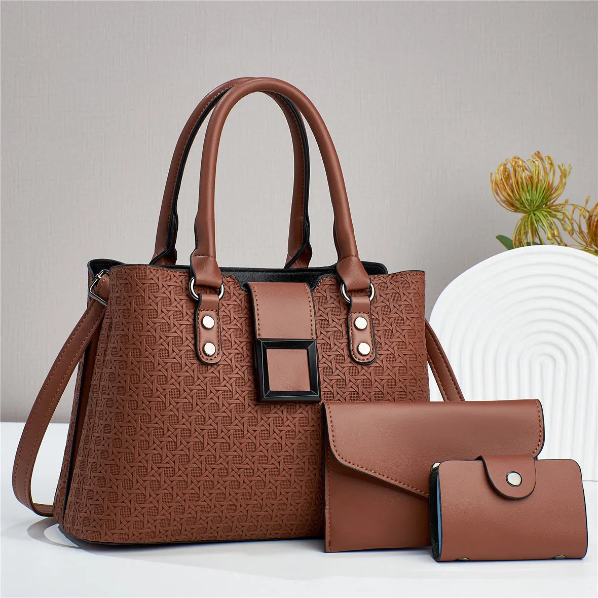 Textured large capacity women's crossbody bag set in multiple colours showing internal compartments
