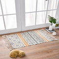 Scandinavian style linen cotton rug, hand woven 60x90cm floor mat with tassel design and plant-dyed fabric