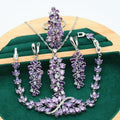 Retro floral jewellery set with alloy pendant, copper-zircon detailing in olive green, purple and multicolour options