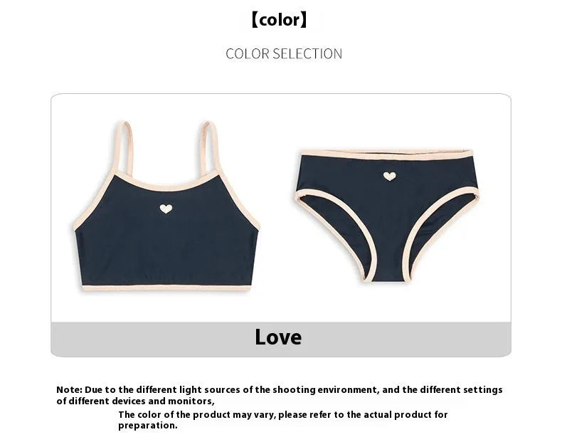 Dark blue split girl's swimsuit with briefs-style design for swimming and wading activities