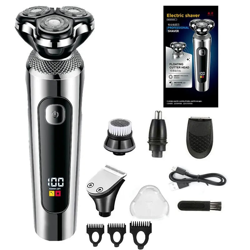 USB rechargeable washable beard scraper with digital display and five-in-one base bracket