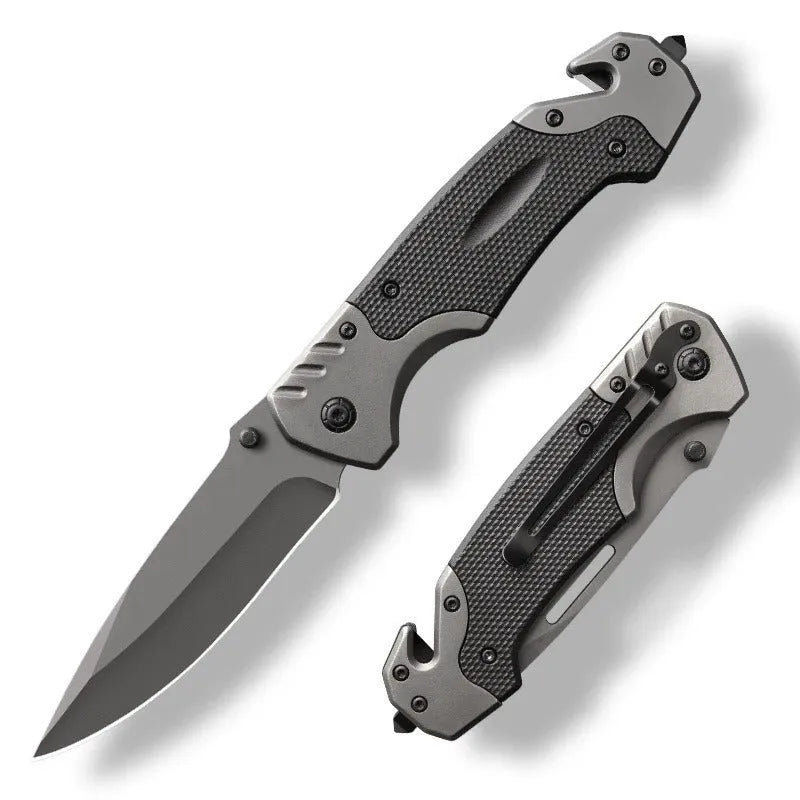 Outdoor alloy folding knife with 115mm handle showing blade in plain or patterned style