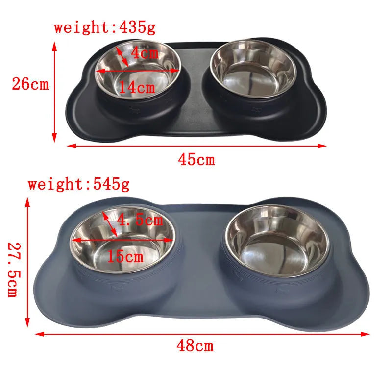 Large silicone dog bowl with a shiny stainless steel inner liner, shown in blue colour.
