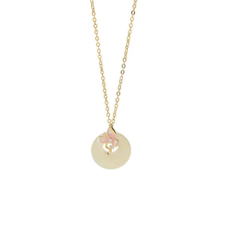 925 silver orchid necklace with safety peace buckle and flower geometric pendant