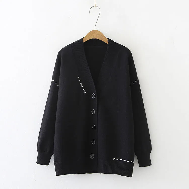 Women's loose fit long sleeve knitted cardigan coat in black and white solid colours