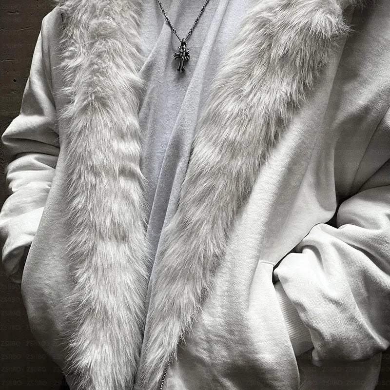 Unisex baggy coat in solid black or white polyester with cardigan style and long sleeves