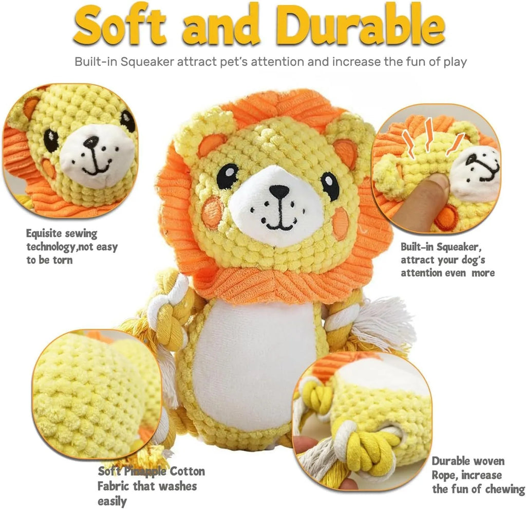 Lion and monkey plush squeaky dog toys for medium and large breeds