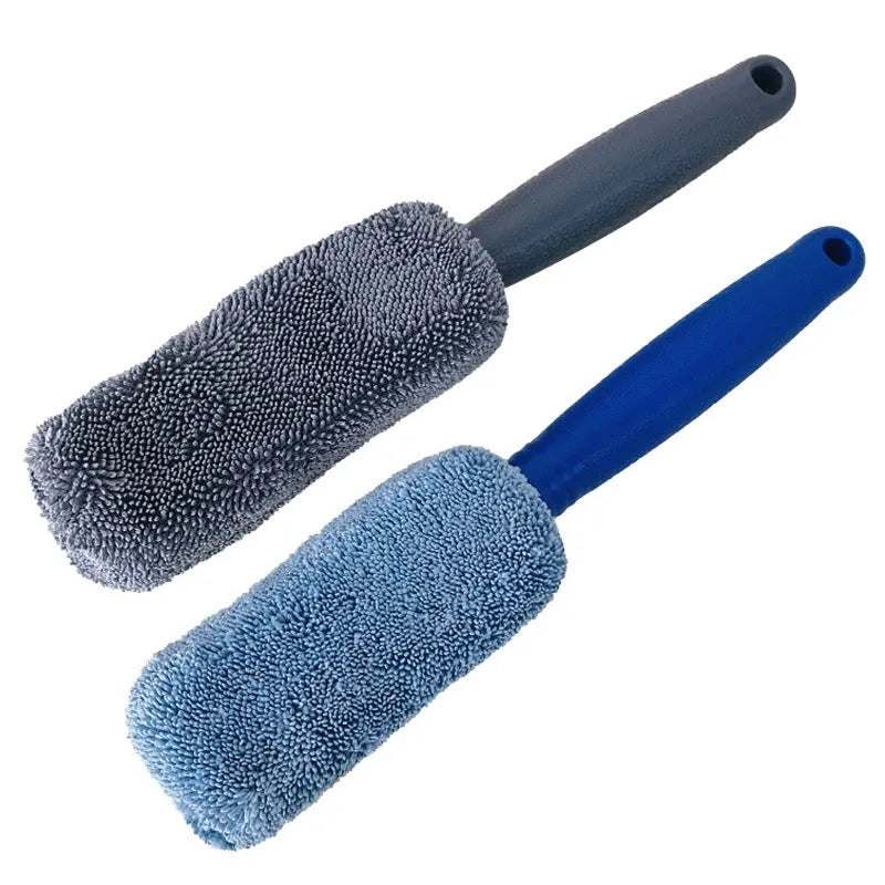29cm long handle microfiber tyre brush for car wheel cleaning in blue colour