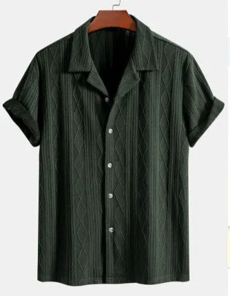 Men's loose fit summer cardigan shirt in polyester fabric with short sleeves