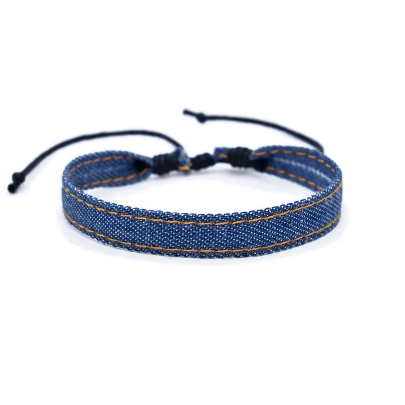 National style denim fabric adjustable bracelet carrying strap in one of eleven colour options
