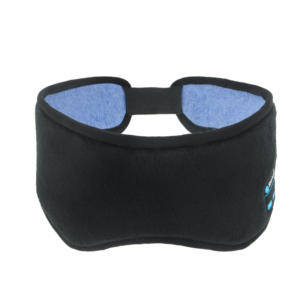 Black Bluetooth sleep mask with built-in speakers showing soft fabric construction and streamlined design