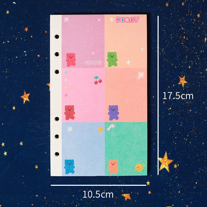 A6 loose-leaf notebook with 80 sheets and decorative bear pattern for student binders