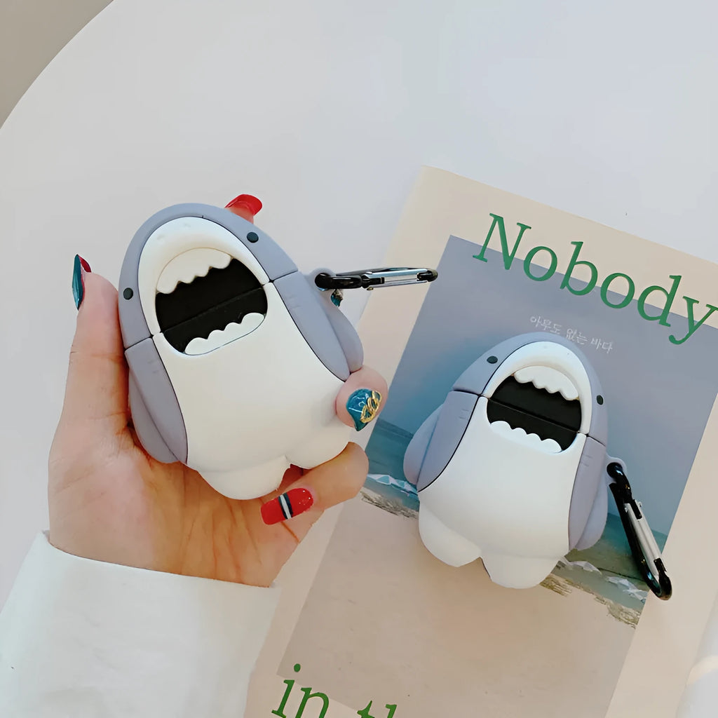 Clear silicone shark design protective cover for AirPods 1 and 2 wireless earphone case