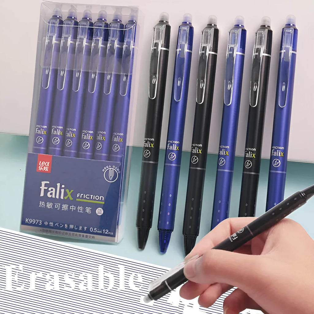 Hot Erasable Push Gel Pen with 0.5mm nib, shown in plastic shell with push-button top.