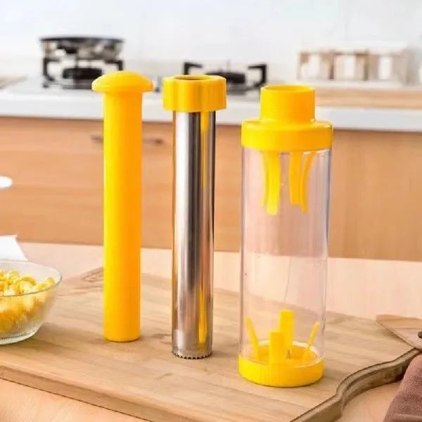 Yellow manual corn stripper tool with stainless steel teeth and ABS handle for kernel removal