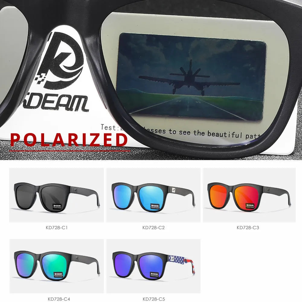 Thickened polarised sunglasses with TAC lenses and PC frames for UV protection during outdoor use.