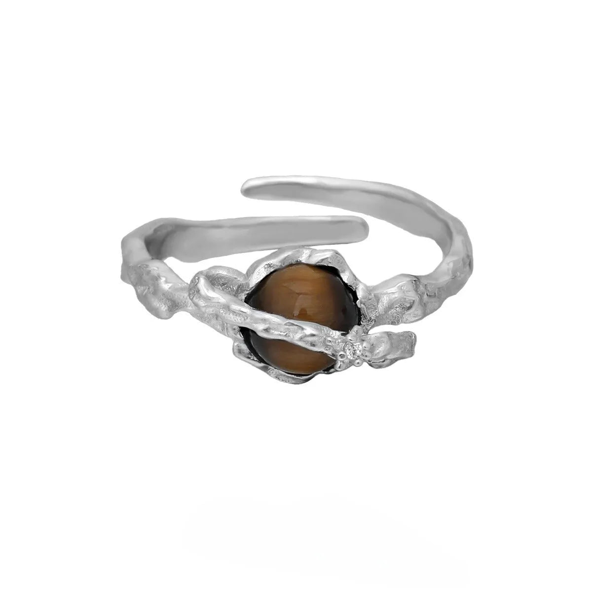 Women's Saturn open ring with adjustable size and electroplated white gold finish
