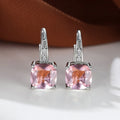 Geometric square zircon earrings with Korean style ear hook design in electroplated copper