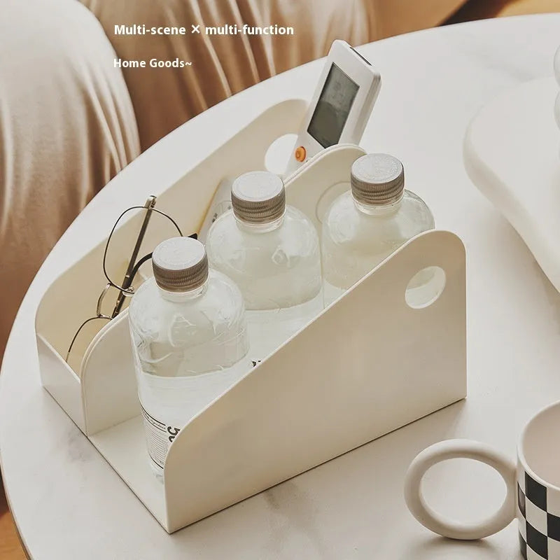 Desktop storage box with two grid shelves in plastic construction, 14.5cm wide by 17cm deep by 22cm high