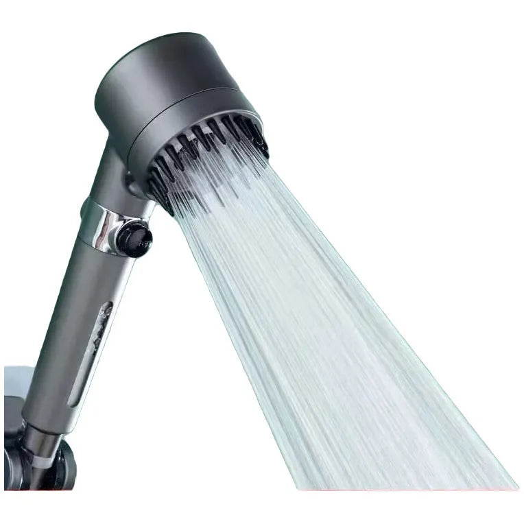 Portable modern simplicity ABS shower head with three gear adjustment for spray, massage, and rain functions.