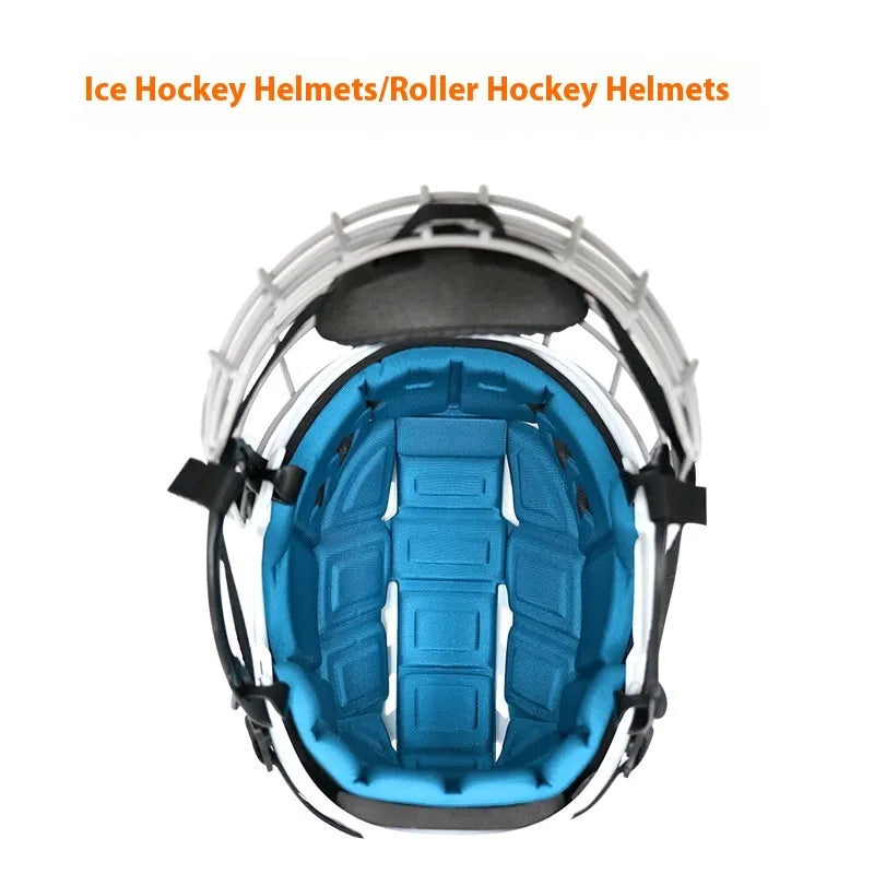 Ice hockey helmet with carbon steel face mask in impact-resistant PP shell with EVA lining
