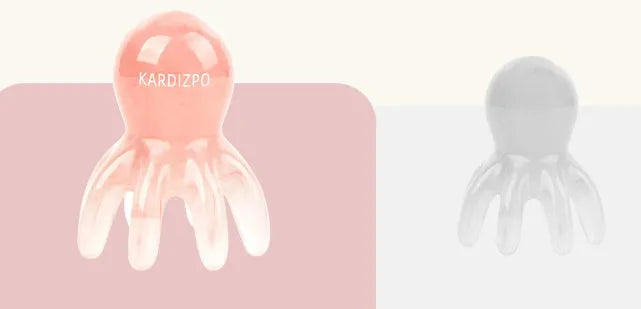 Pink natural resin octopus-shaped massage comb with storage bag.