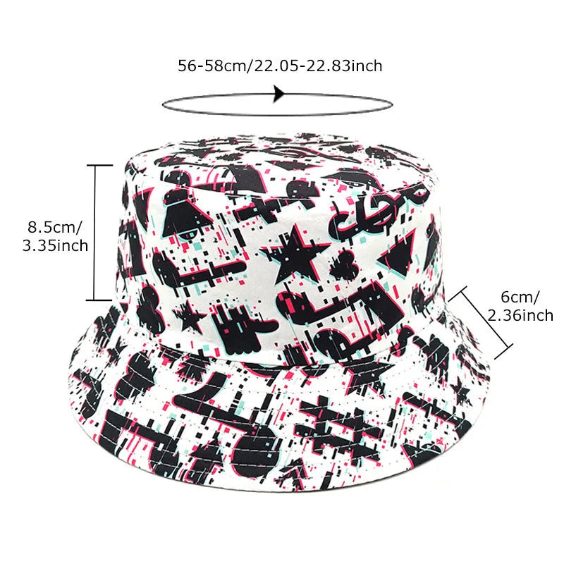 Musical note pattern printed bucket hat in retro dome crown style