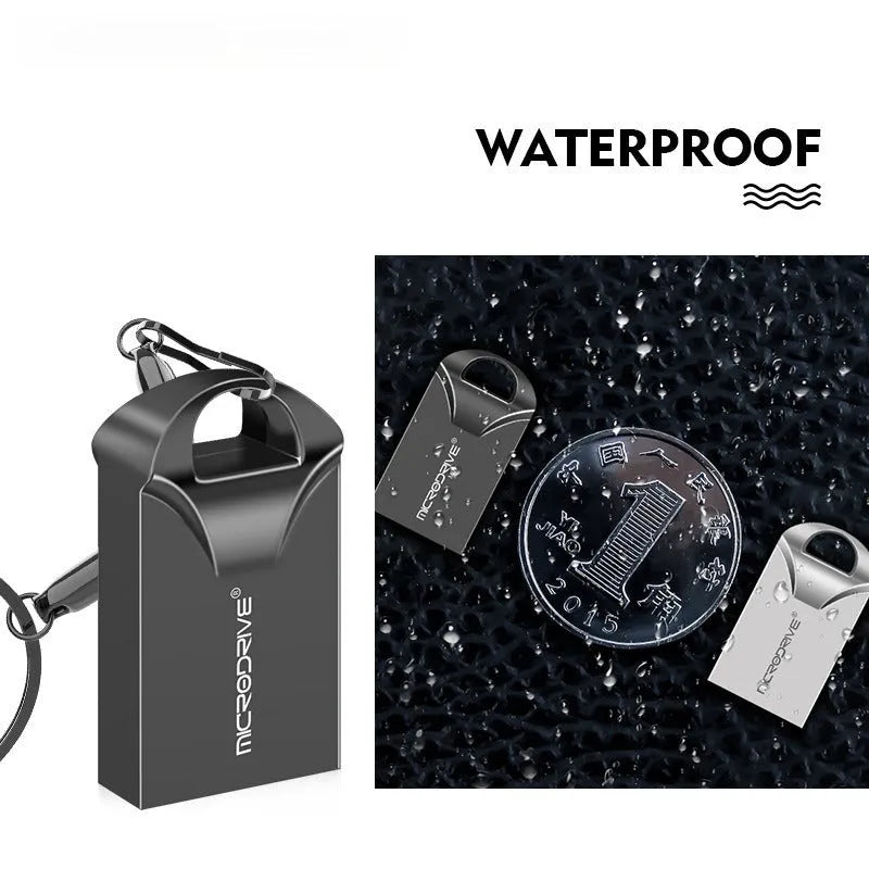 Black and silver metal USB flash drives showing compact 23mm size with capacity options from 4GB to 128GB
