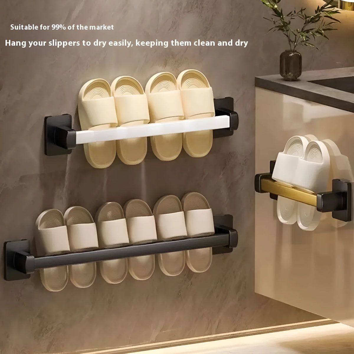 Nordic style carbon steel wall-mounted bathroom slipper rack with integrated seat in black colour