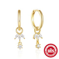 Geometric sunflower design sterling silver earrings with golden three diamonds colour and zircon detailing