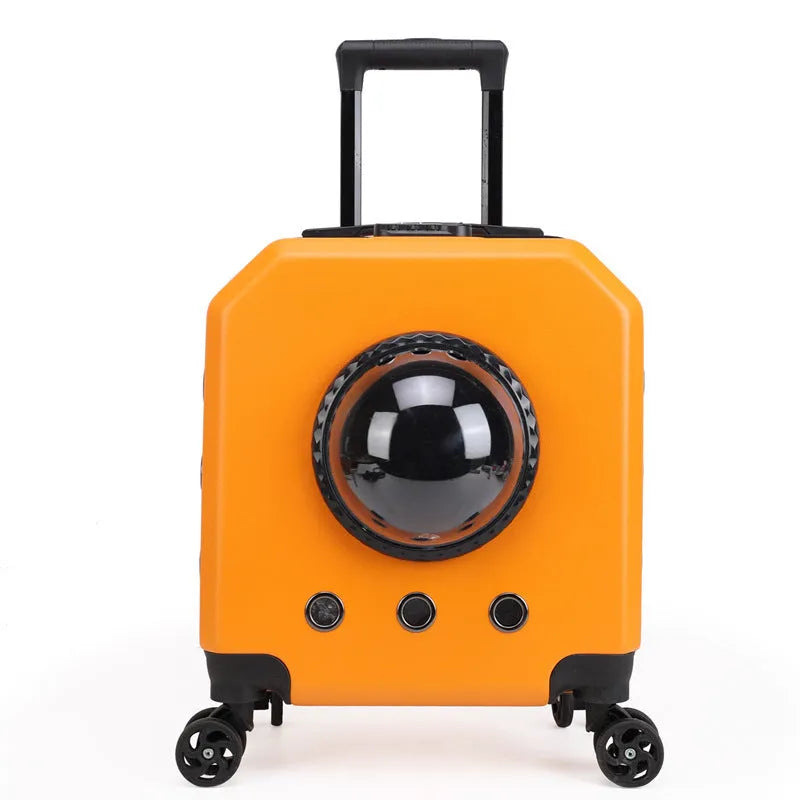 PVC hard-shell cat trolley carrier in solid colour options with 15L capacity